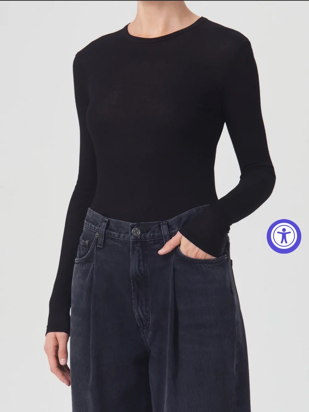 NEW / AGOLDE Ribbed Black Crewneck Longsleeve Shona Tee / Top / S
